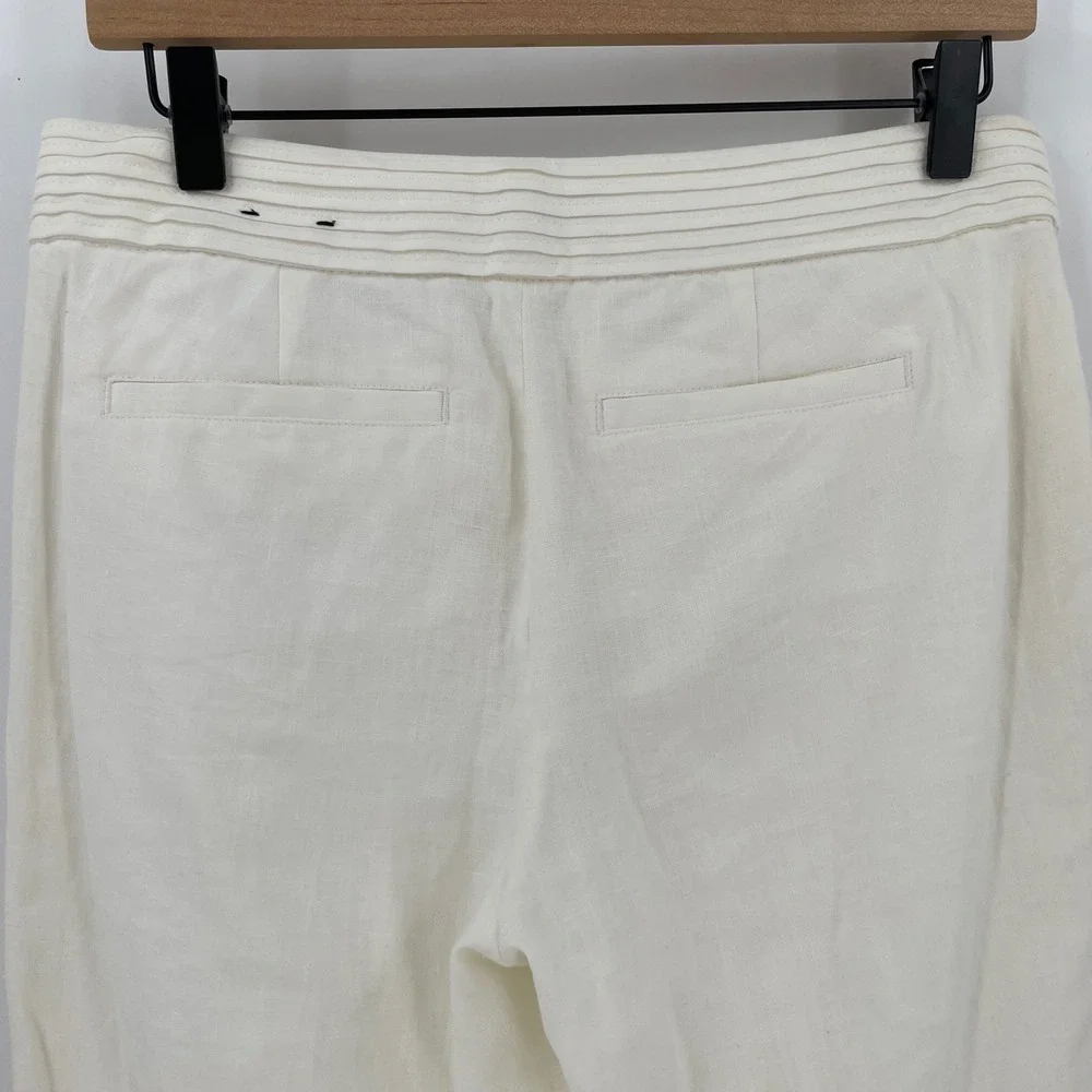 Banana Republic Martin Fit 100% Linen Pants Womens 6 Ivory Straight Wide Leg